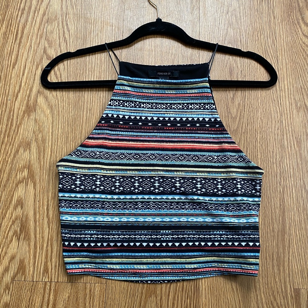 High neck patterned crop top